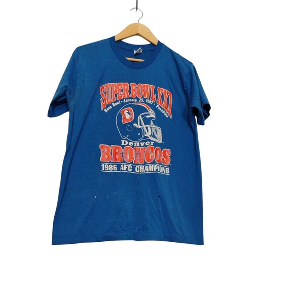 Denver Broncos Blue Graphic T Shirt Short Sleeve Vintage 1987 Super Bowl XXI XL - Picture 4 of 9